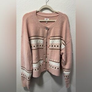 Aerie Pink and White Cozy Cardigan
